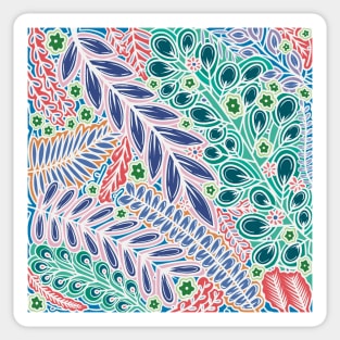 Lovely Leafy Layers - Cool Colors and White Outline - Digitally Illustrated Flower Pattern for Home Decor, Clothing Fabric, Curtains, Bedding, Pillows, Upholstery, Phone Cases and Stationary Sticker